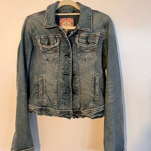 A & F denim jacket, button-down, hits at waist M